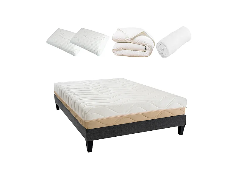 BELLECOUR LITERIE | Pack Prêt à dormir LEMAN 90x190 cm | Matelas Mousse hypersoft + Sommier + Accessoires