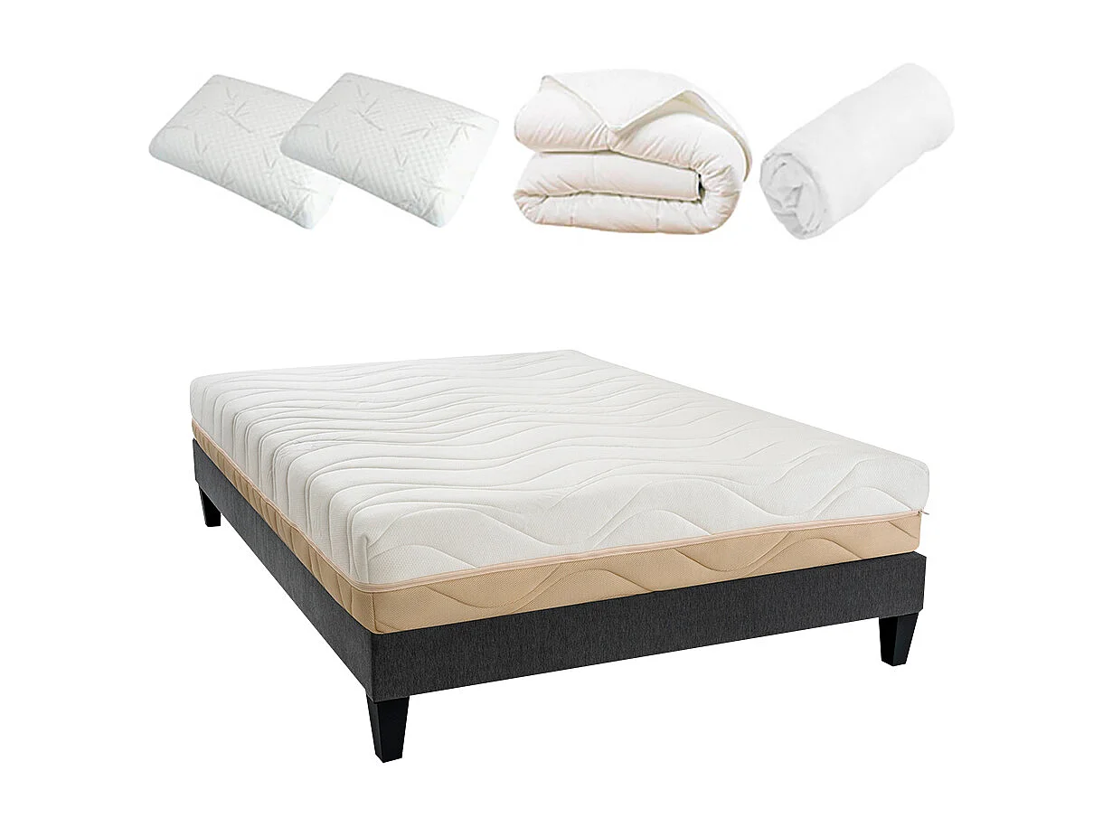BELLECOUR LITERIE | Pack Prêt à dormir LEMAN 90x190 cm | Matelas Mousse hypersoft + Sommier + Accessoires