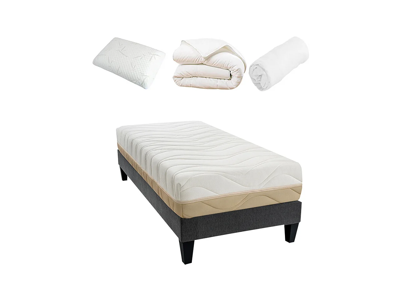 BELLECOUR LITERIE | Pack Prêt à dormir LEMAN 90x190 cm | Matelas Mousse hypersoft + Sommier + Accessoires