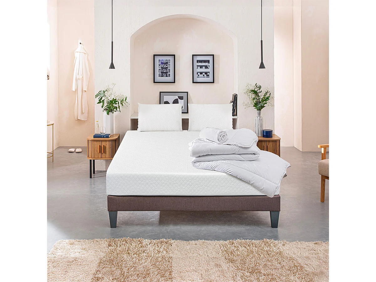 BELLECOUR LITERIE | Pack Prêt à dormir ABSOLU 90x200 cm | Matelas Mémoire de forme + Sommier + Accessoires