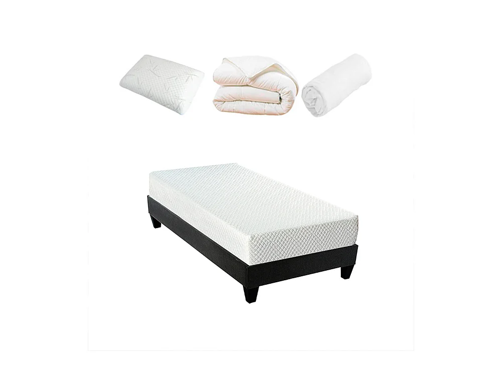 BELLECOUR LITERIE | Pack Prêt à dormir ABSOLU 90x200 cm | Matelas Mémoire de forme + Sommier + Accessoires