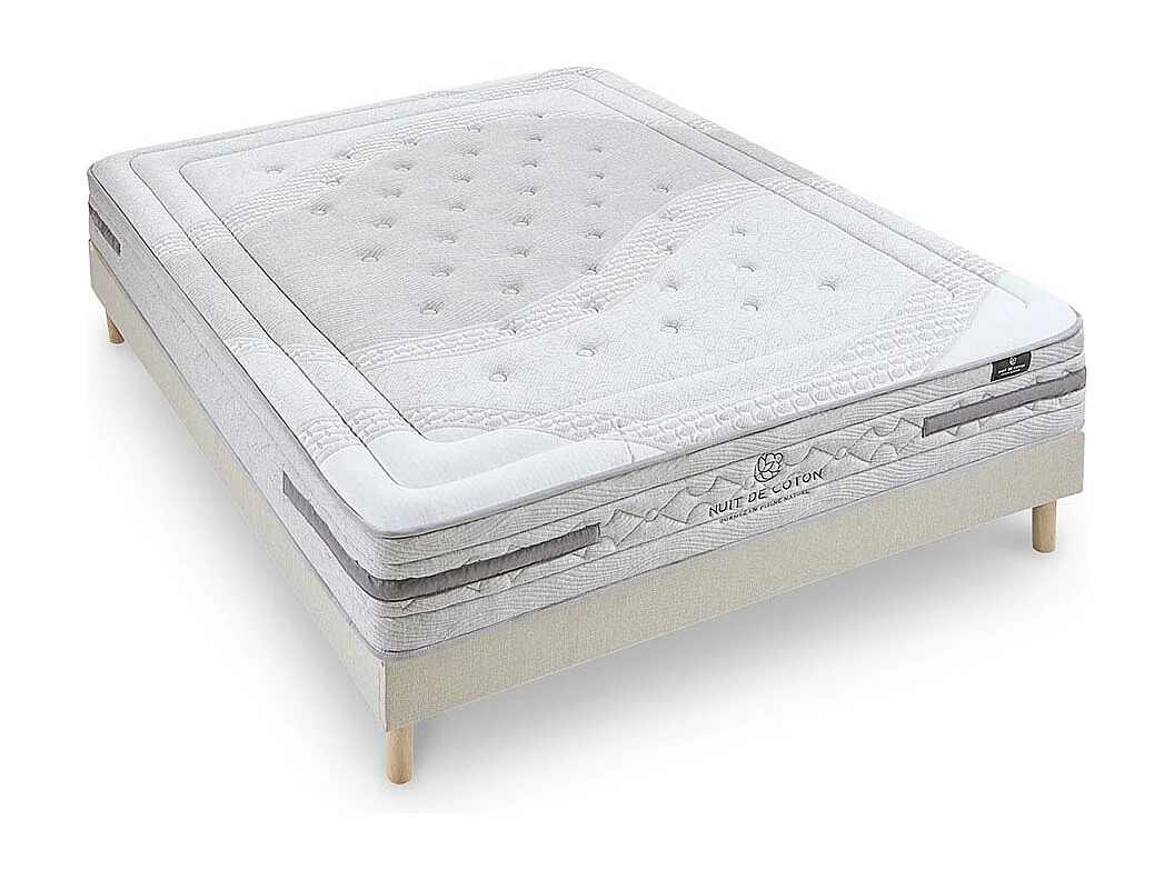 NUIT DE COTON | Ensemble SERENADE 140x190 cm | Matelas Ressorts ensachés + Sommier Bois