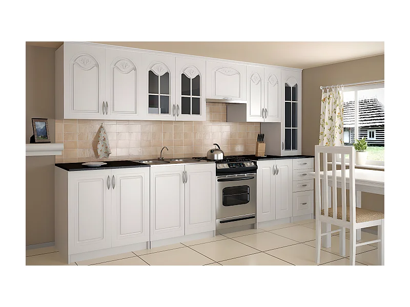 Cuisine complète de 3m20 DINA blanche avec moulures