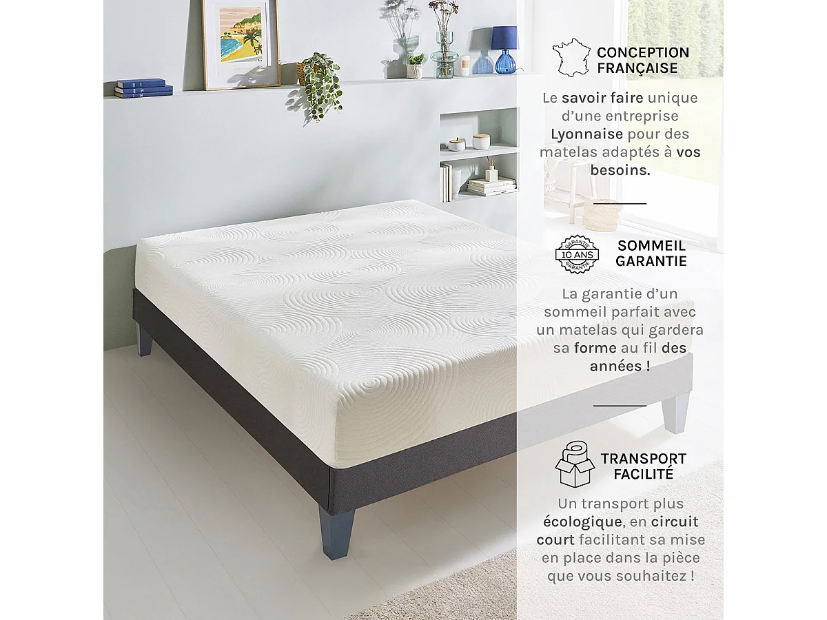 Matelas Hera - Mousse mémoire de forme - 24 cm, soutien mi-ferme - 140x200 cm