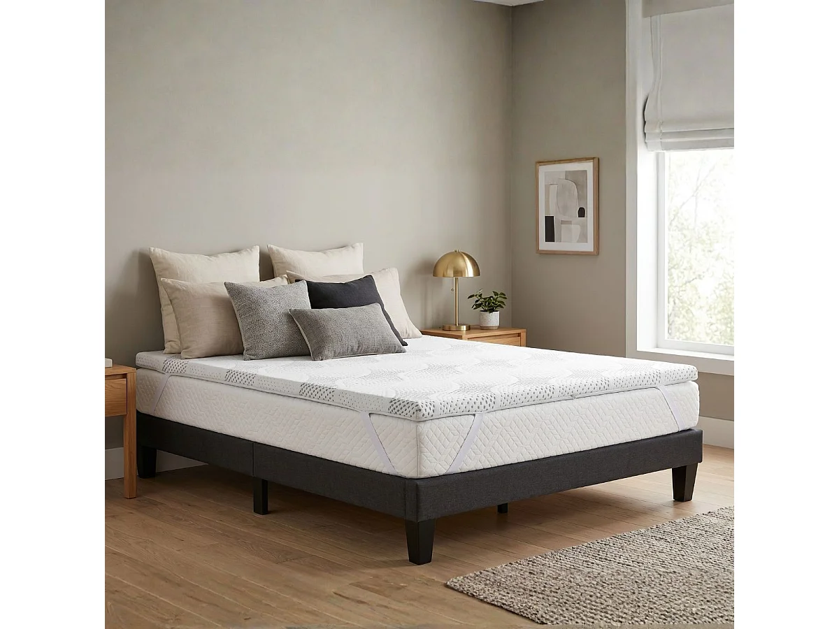 Surmatelas Viscotouch - Mémoire de forme + gel thermorégulant - Fabriqué en France - 5 cm d'épaisseur