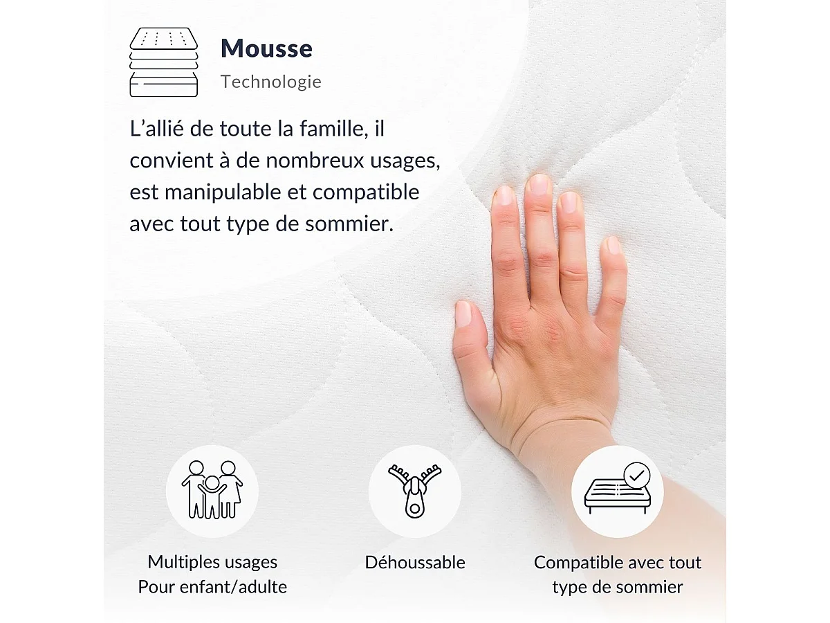 Matelas Vosges - Mousse haute densité - Équilibré - 15 cm - 80x190 cm