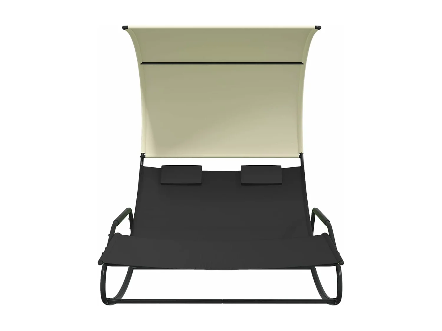 Tumbona tumbona tumbona cama de jardín terraza doble mecedora muebles de exterior con toldo negro y crema 02_0012766