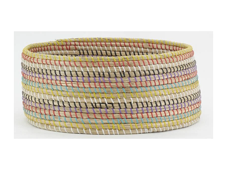 Corbeilles ovales en jonc et plastique multicolore