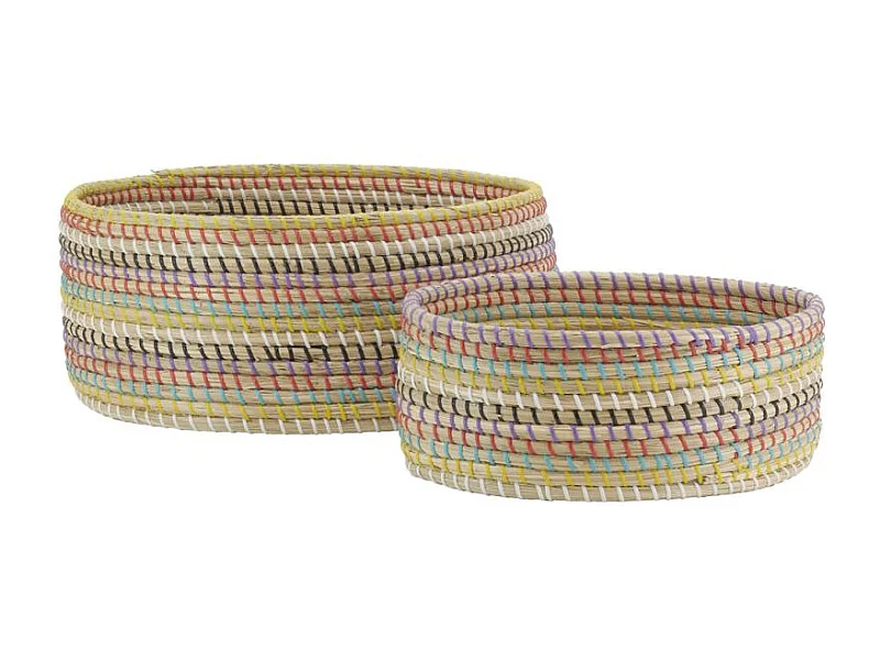 Corbeilles ovales en jonc et plastique multicolore