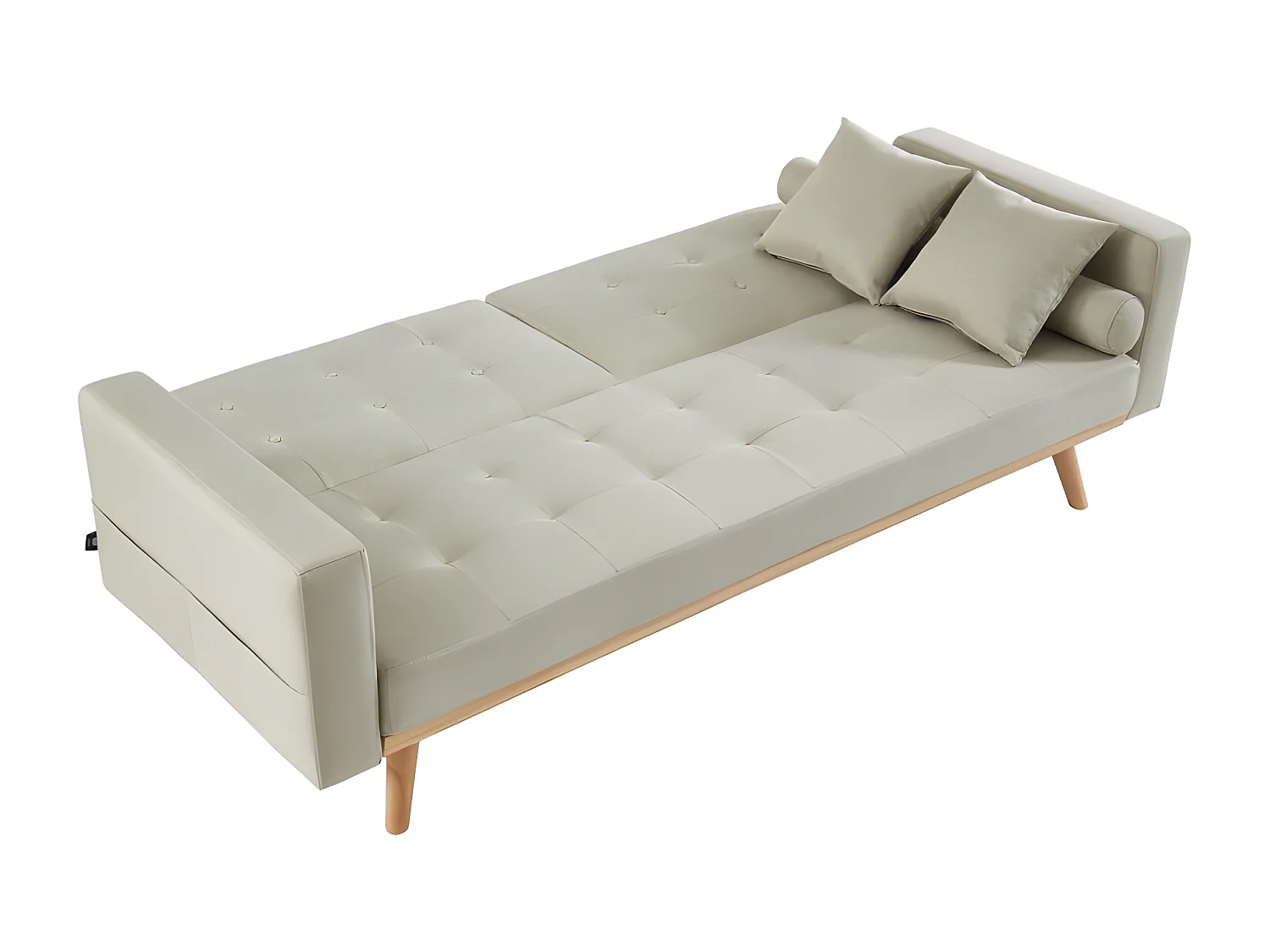 Canapé KELLY droit en tissu beige convertible