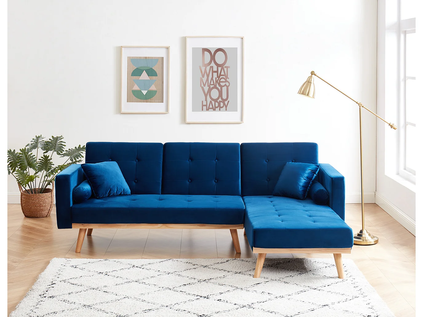 Canapé KELLY d'angle convertible en velours bleu