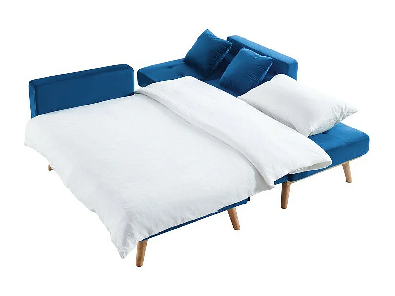 Canapé KELLY d'angle convertible en velours bleu