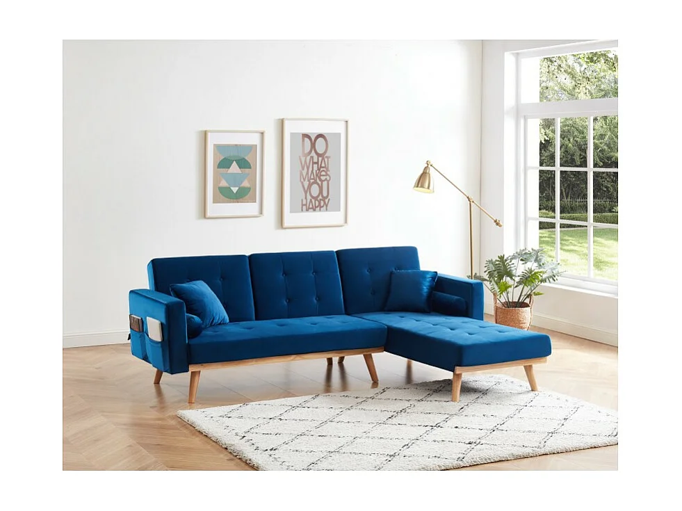 Canapé KELLY d'angle convertible en velours bleu