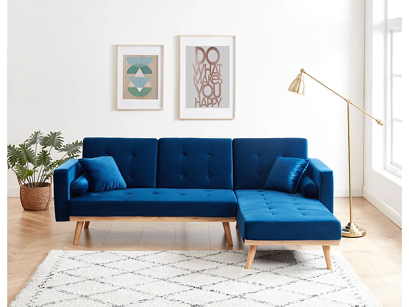 Canapé KELLY d'angle convertible en velours bleu