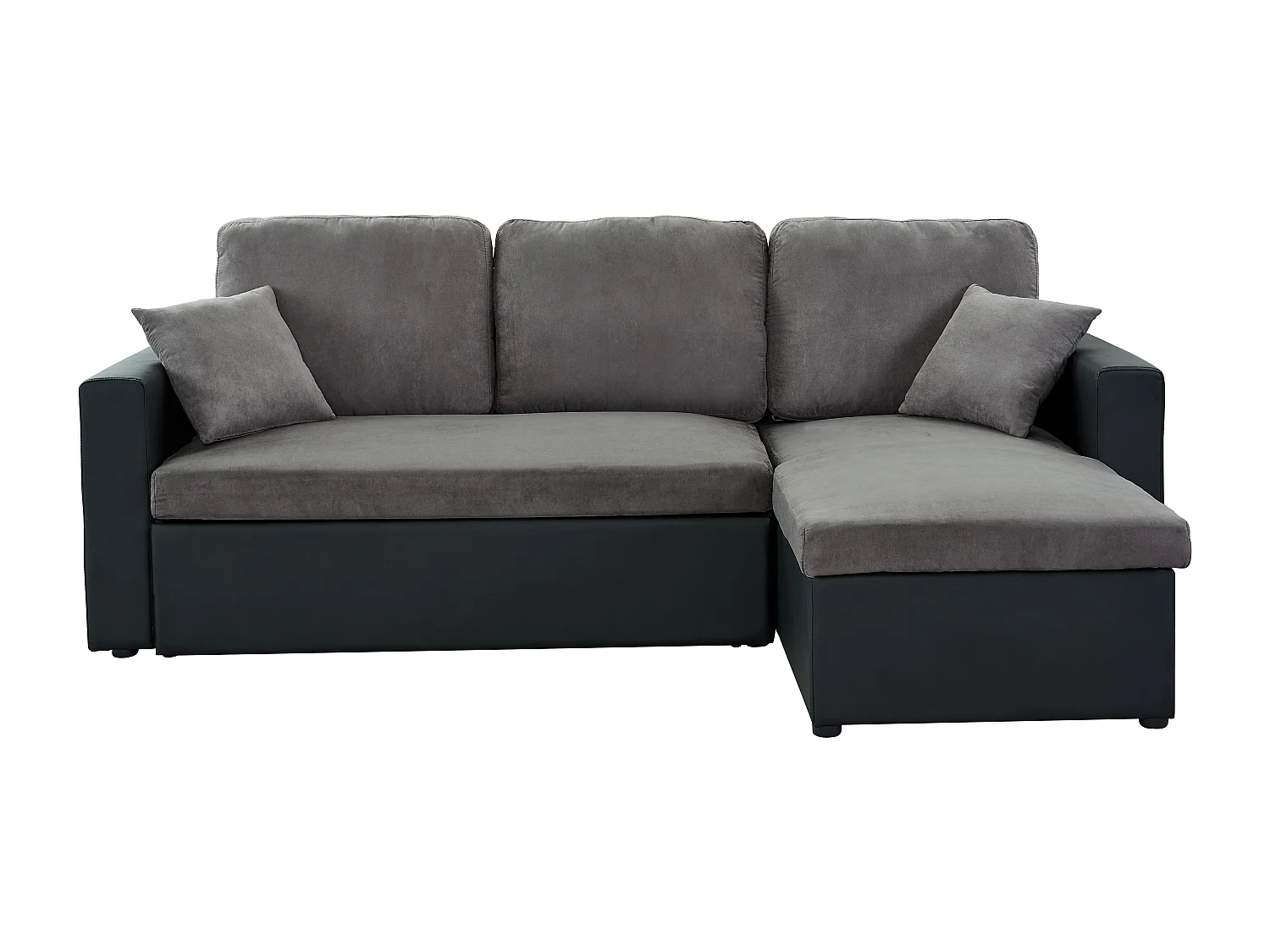 Canapé d'angle ASPEN convertible, réversible et coffre en tissu gris et PU noir