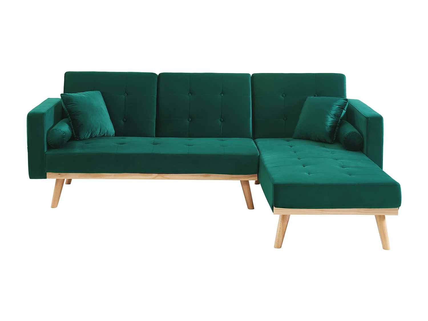 Canapé KELLY en velours vert avec angle convertible