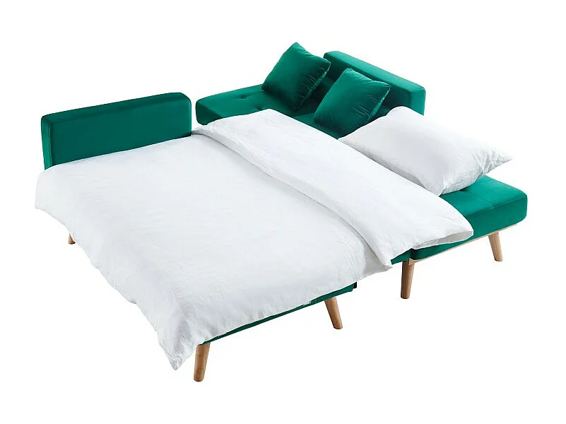 Canapé KELLY en velours vert avec angle convertible