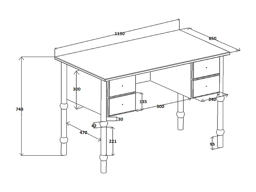 Bureau 4 tiroirs Babushka Blanc