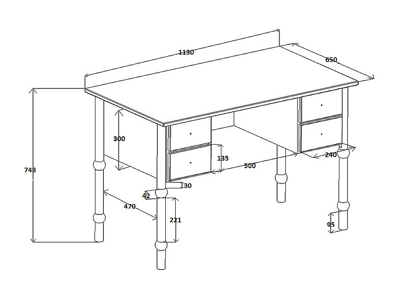 Bureau 4 tiroirs Babushka Olive