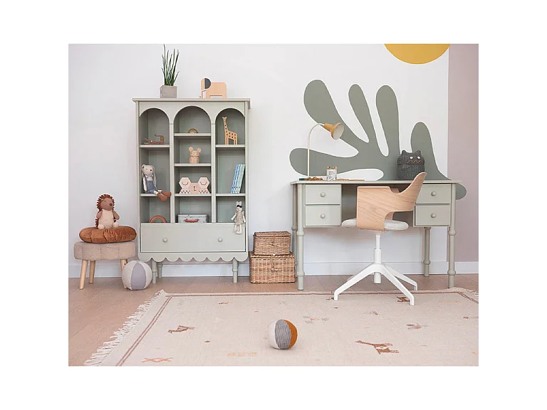 Wood Luck Babushka Olive skrivebord med 4 skuffer