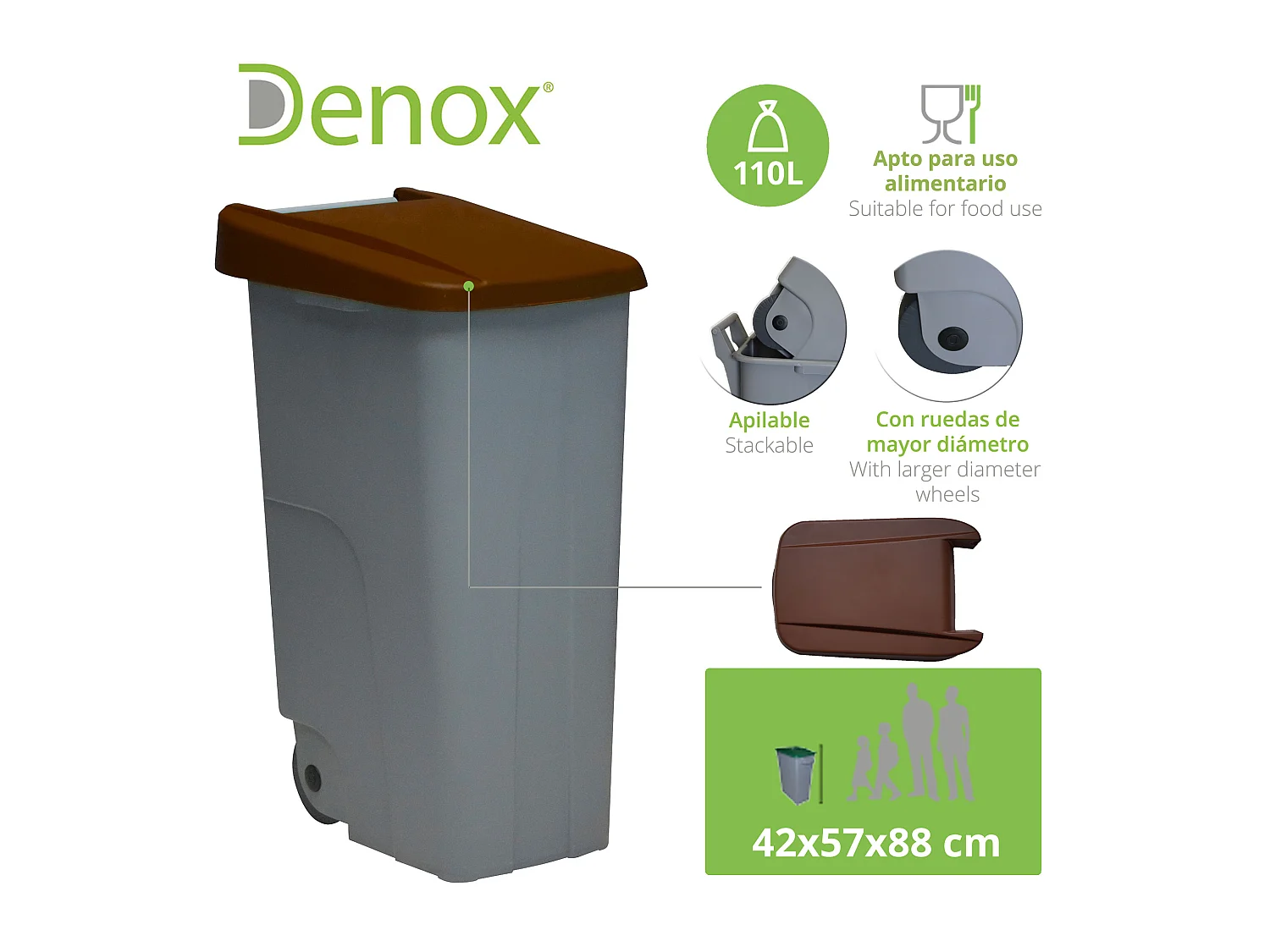 Recycler le conteneur 110 litres fermé - brun, L42 P 57 H88