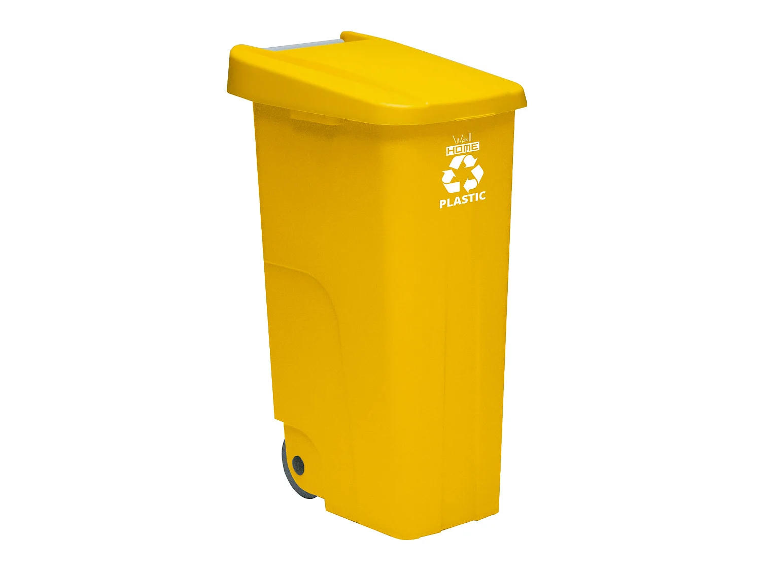 Container recycle 110 litres, fermé avec le couvercle, idéal pour le recyclage des plastiques, avec roues, L42 P57 H88