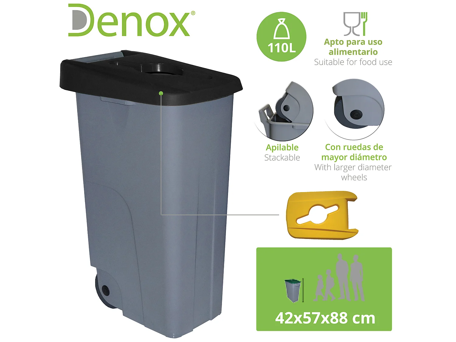 Récipient de recyclage ouvert de 110 litres - noir, L42 P 57 H88