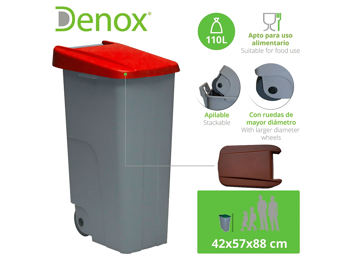 Recycler le conteneur 110 litres fermé - rouge, L42 P 57 H88
