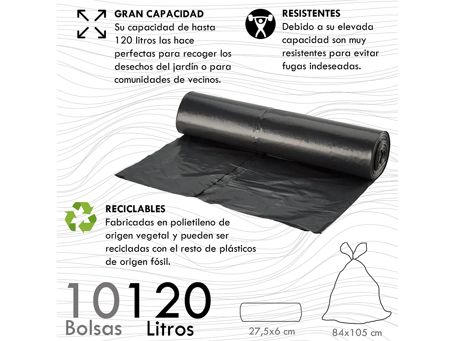 Cube industriel 100 litres. Couleurs + sacs à ordures 3x de 10 unités, L51 P 42 H88