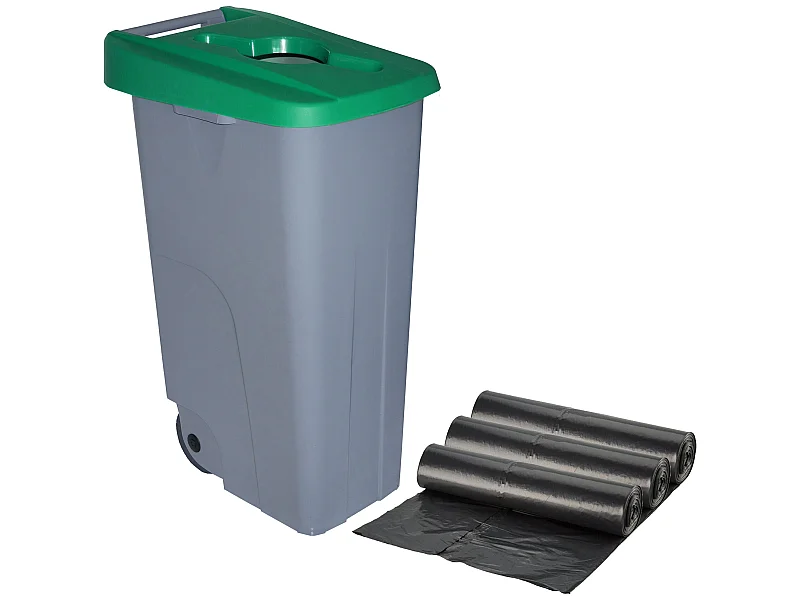Ouverture de récipient de recyclage de 110 litres + sacs à ordures 3x de 10 unités, L57 P 42 H88