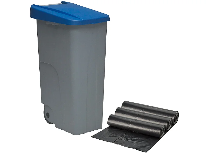 Recycler le conteneur 110 litres fermé + 3x sacs à ordures de 10 unités, L57 P 42 H88