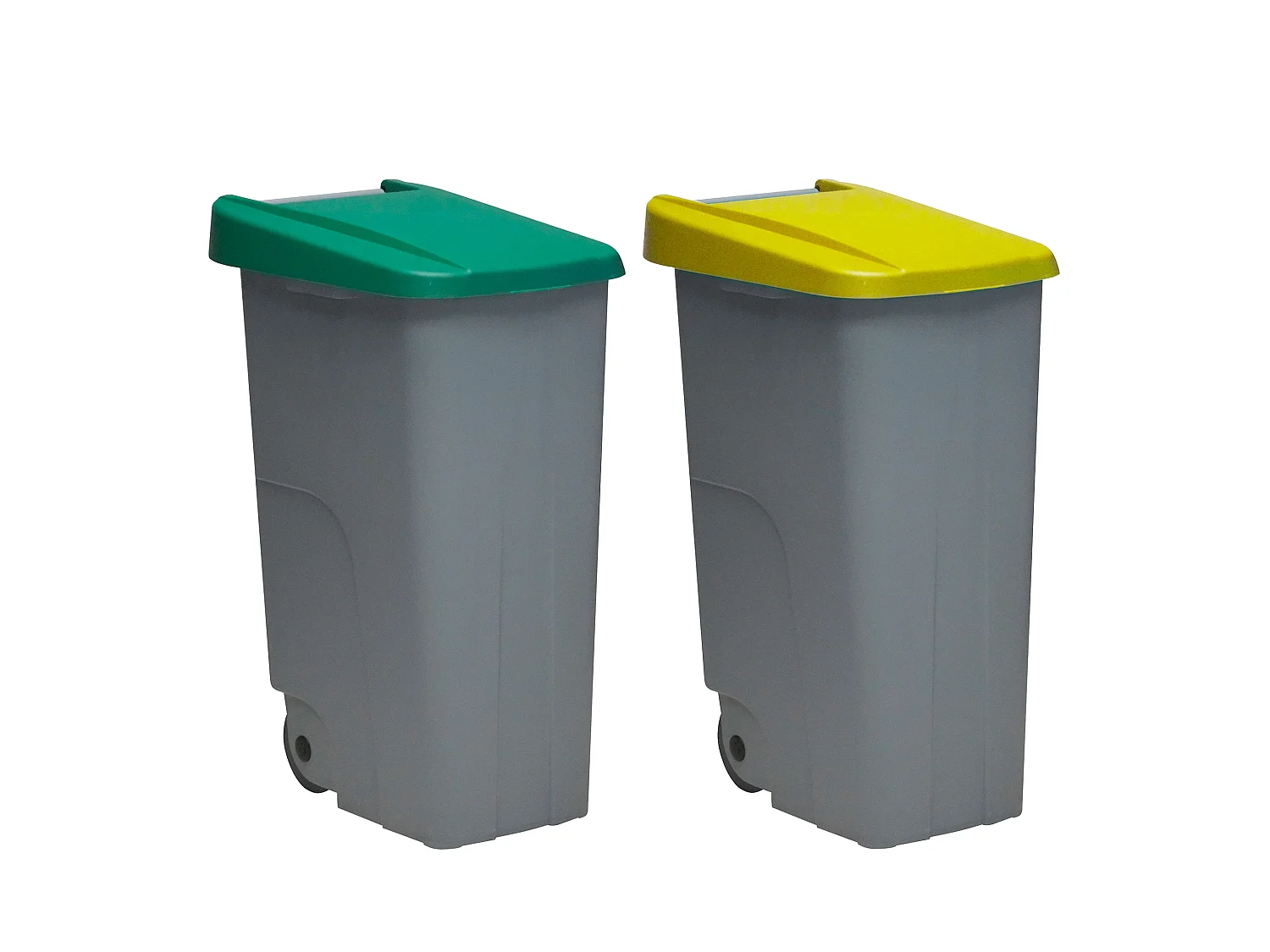 Recycling pack container 85 litres fermé chacun: 170 litres, dans 2 conteneurs, en couleurs vertes / jaunes, L47 P 42 H76