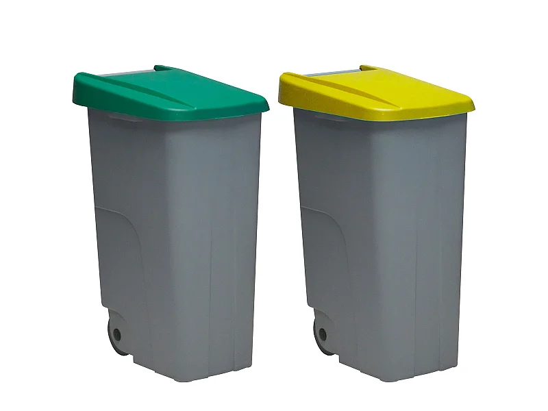 Recycling pack container 85 litres fermé chacun: 170 litres, dans 2 conteneurs, en couleurs vertes / jaunes, L47 P 42 H76