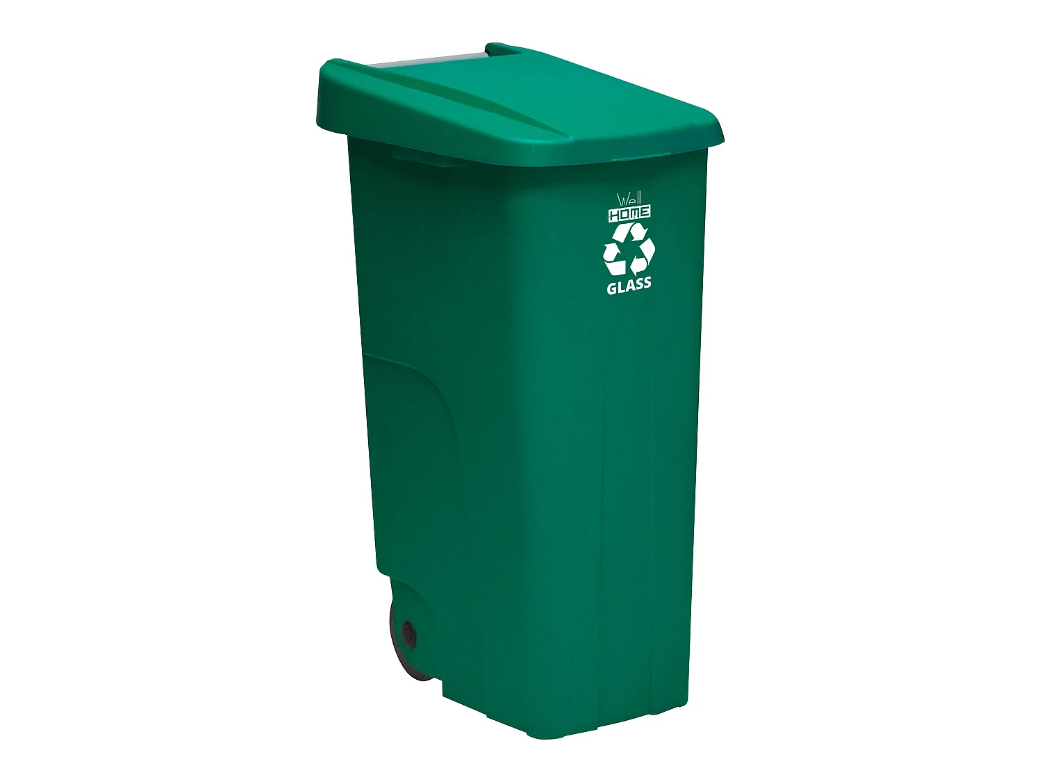 Récipient de recycle 110 litres, fermé avec le couvercle, idéal pour le recyclage en verre, avec roues, L42 P57 H88