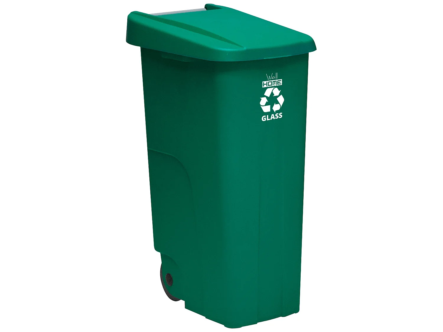 Récipient de recycle 110 litres, fermé avec le couvercle, idéal pour le recyclage en verre, avec roues, L42 P57 H88