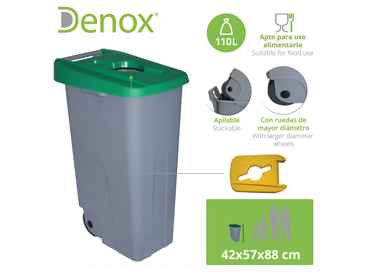 Récipient de recyclage ouvert de 110 litres - vert, L42 P 57 H88