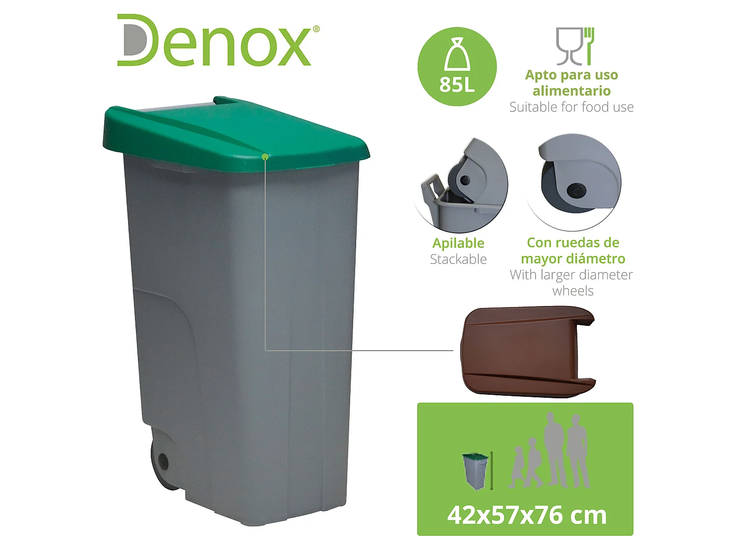 Recycler le conteneur 85 litres fermé - vert, L42 P 57 H76