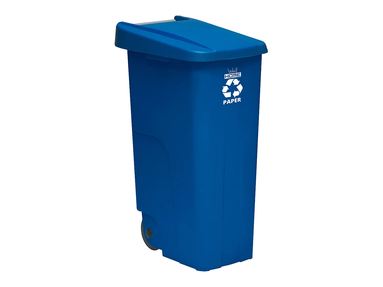Contauteur recycle 110 litres, fermé avec le couvercle, idéal pour le recyclage en papier et en carton, avec roues, L42 P57 H88