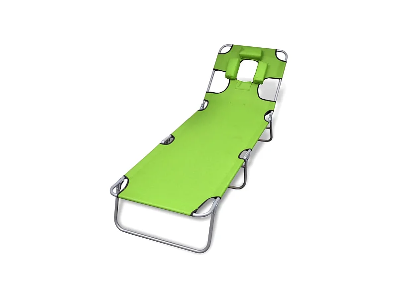 Tumbona tumbona tumbona cama de jardín terraza muebles de exterior con cojín para la cabeza acero con recubrimiento de polvo verde 02_0012443