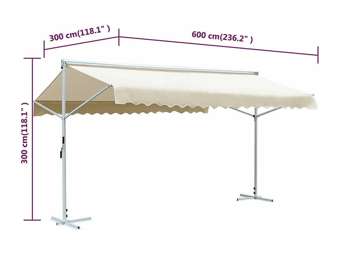 Auvent sur pied 600 crème 600 x 300 x 300 cm 02_0007483