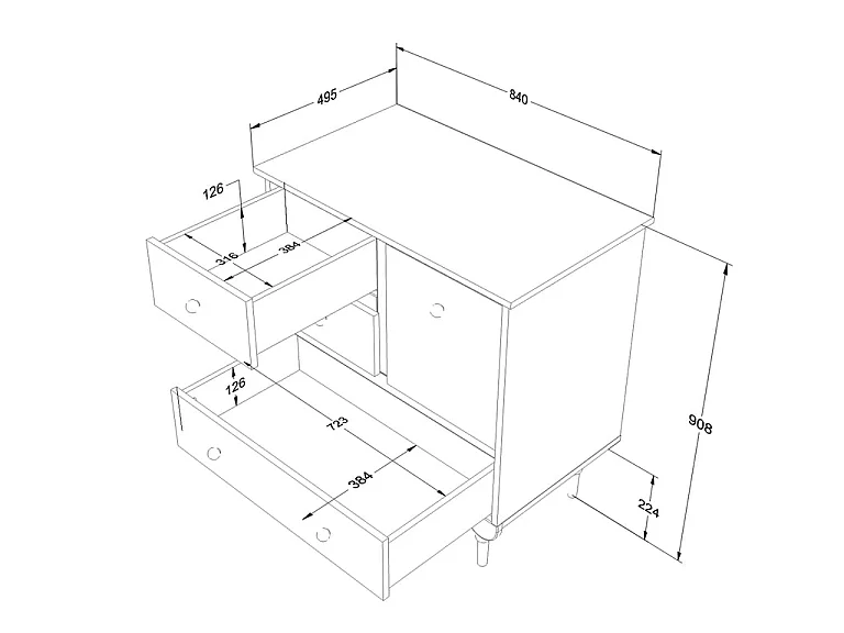 Commode 3 tiroirs 1 porte Babushka Blanc