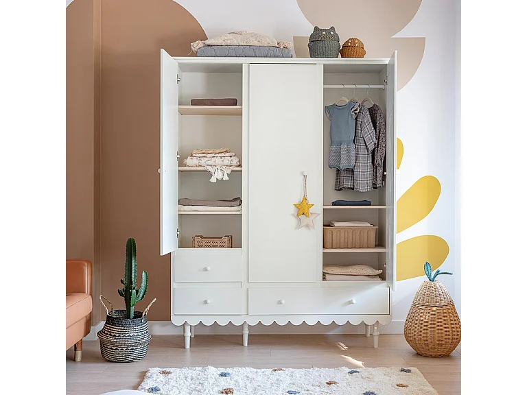 Armoire 3 portes 3 tiroirs Babushka Blanc