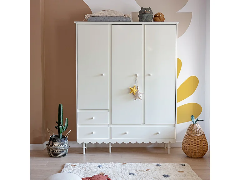 Armoire 3 portes 3 tiroirs Babushka Blanc