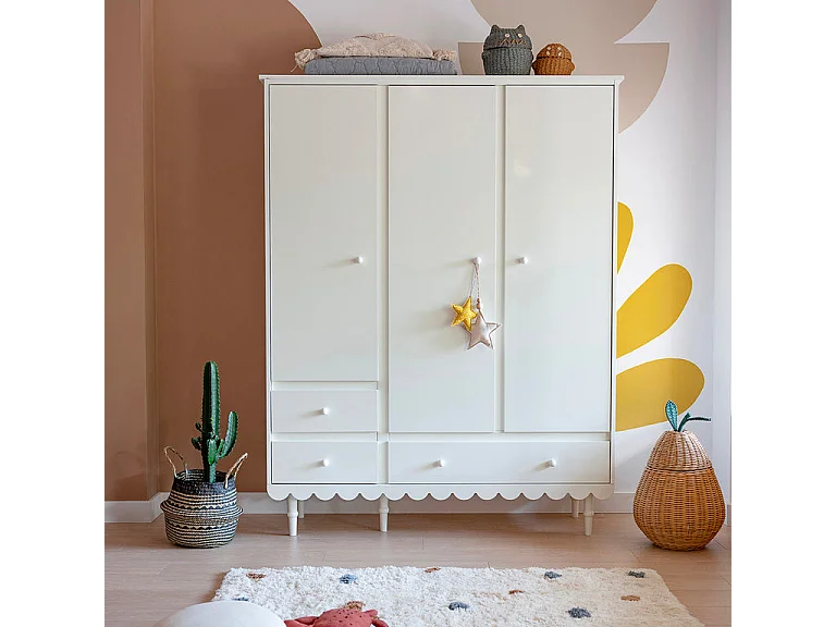 Armoire 3 portes 3 tiroirs Babushka Blanc