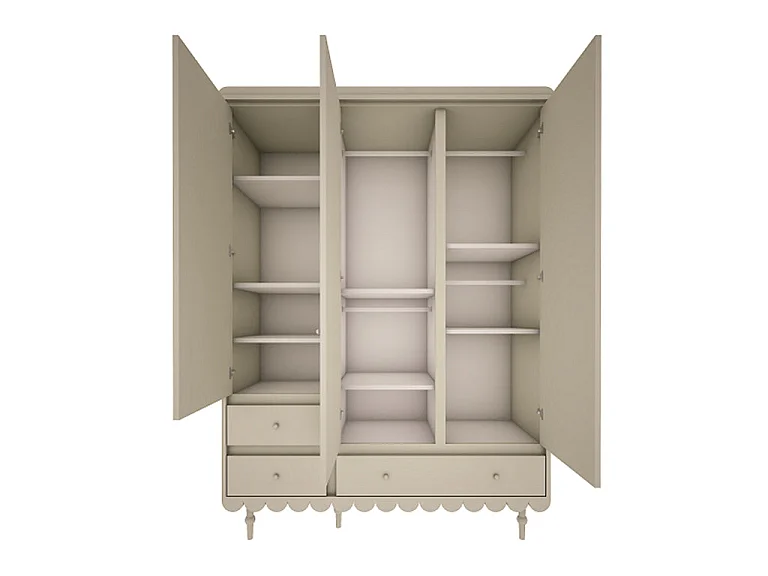 Armoire 3 portes 3 tiroirs Babushka Olive