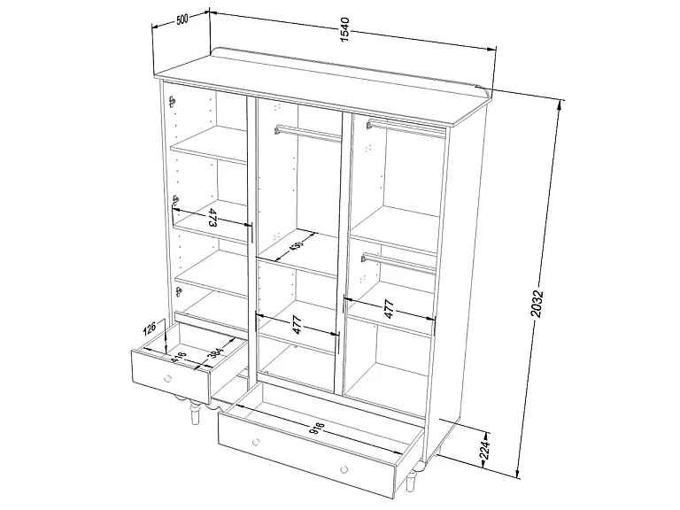 Armoire 3 portes 3 tiroirs Babushka Olive