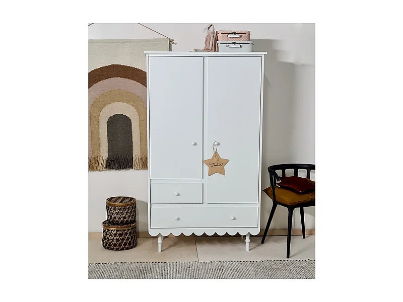 Armoire 2 portes 2 tiroirs Babushka Blanc