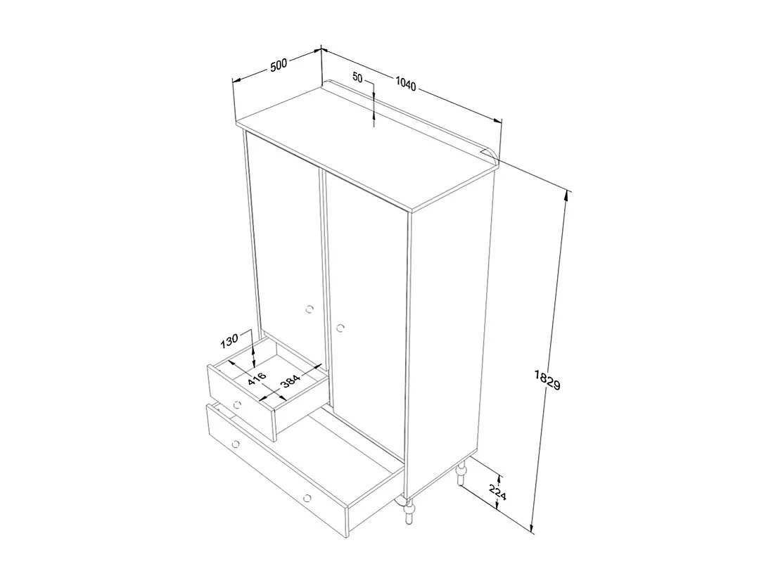 Armoire 2 portes 2 tiroirs Babushka Blanc