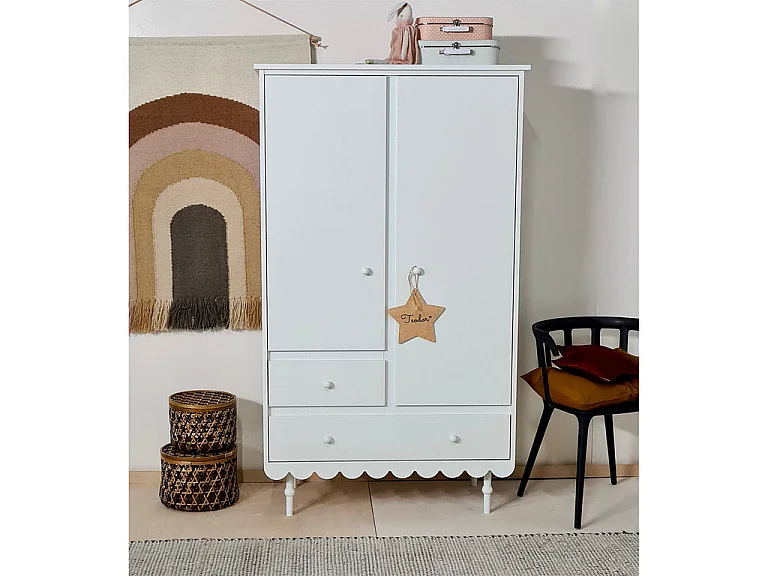 Armoire 2 portes 2 tiroirs Babushka Blanc