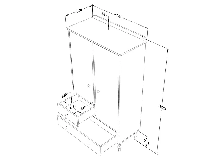 Armoire 2 portes 2 tiroirs Babushka Olive
